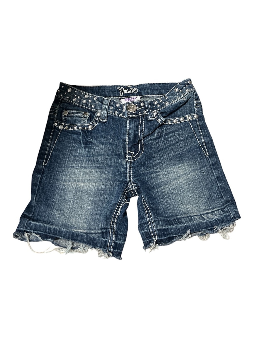Yaso girls Dark Wash Denim Shorts with Stud Trim raw hem sz 10